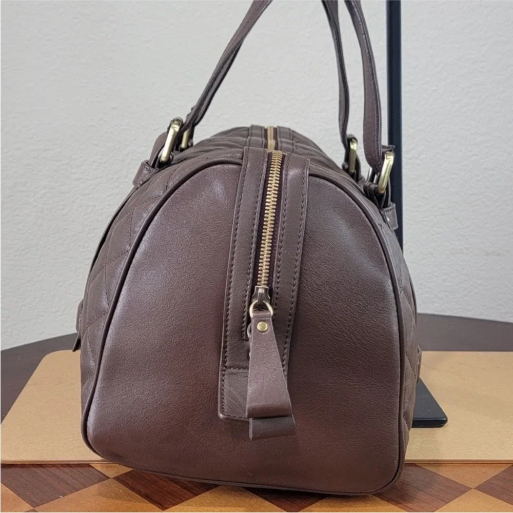 MCM VINTAGE Brown Leather large Boston Bag with Gold Accents